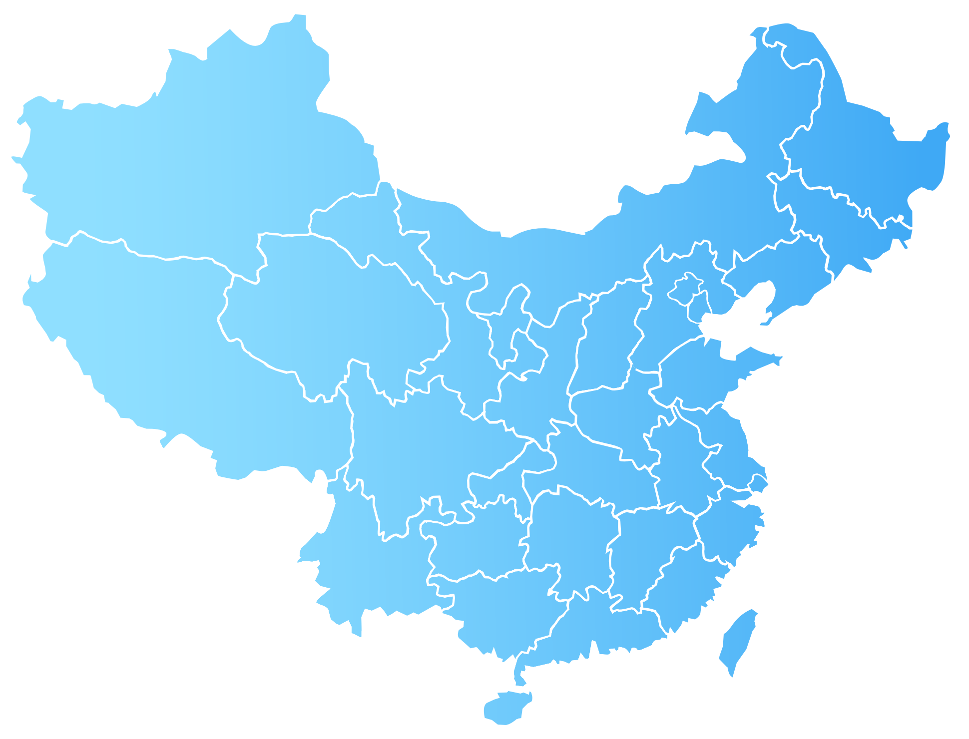 睿森全国办公室蓝色地图,包含台湾岛与海南岛